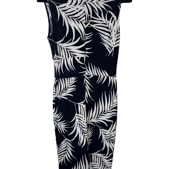 2/$30 Jessica Howard Small Romper Jumpsuit Sleeveless Navy & White Leaf Print - Picture 11 of 16